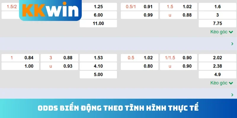 Odds biến động theo tình hình thực tế